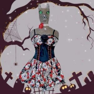 Hot Topic Black and Red Spiderweb Floral Mini Dress